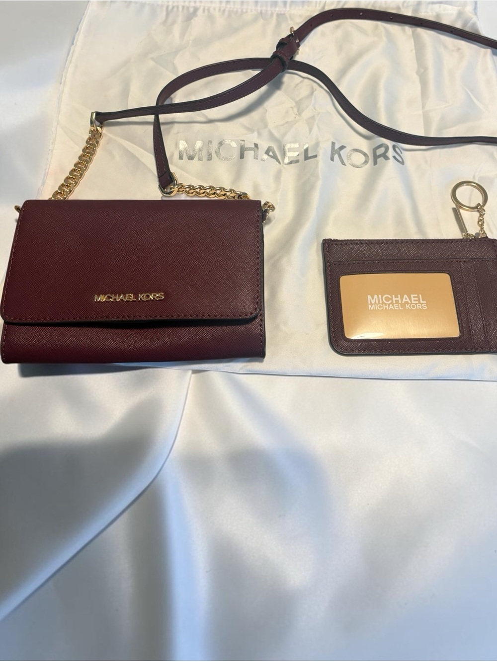 Michael Kors Wine Saffiano Crossbody with Matching Card Case